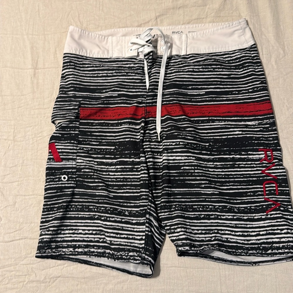 30, RVCA Board Shorts, Black, White, Red